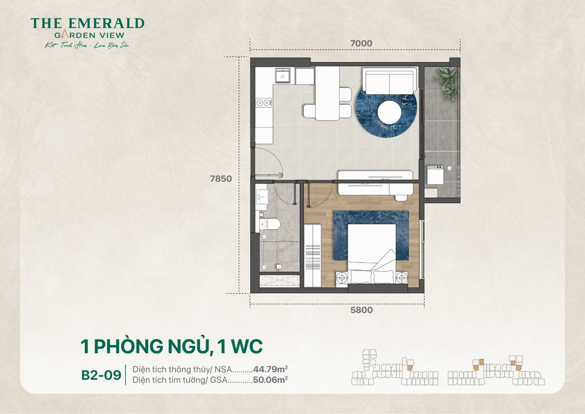 Thiết Kế Căn Hộ 1 Pn 1 Wc The Emerald Garden View B2 09