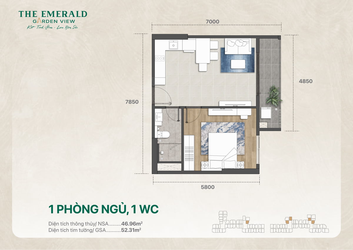 Thiết Kế Căn Hộ 1 Pn 1 Wc The Emerald Garden View