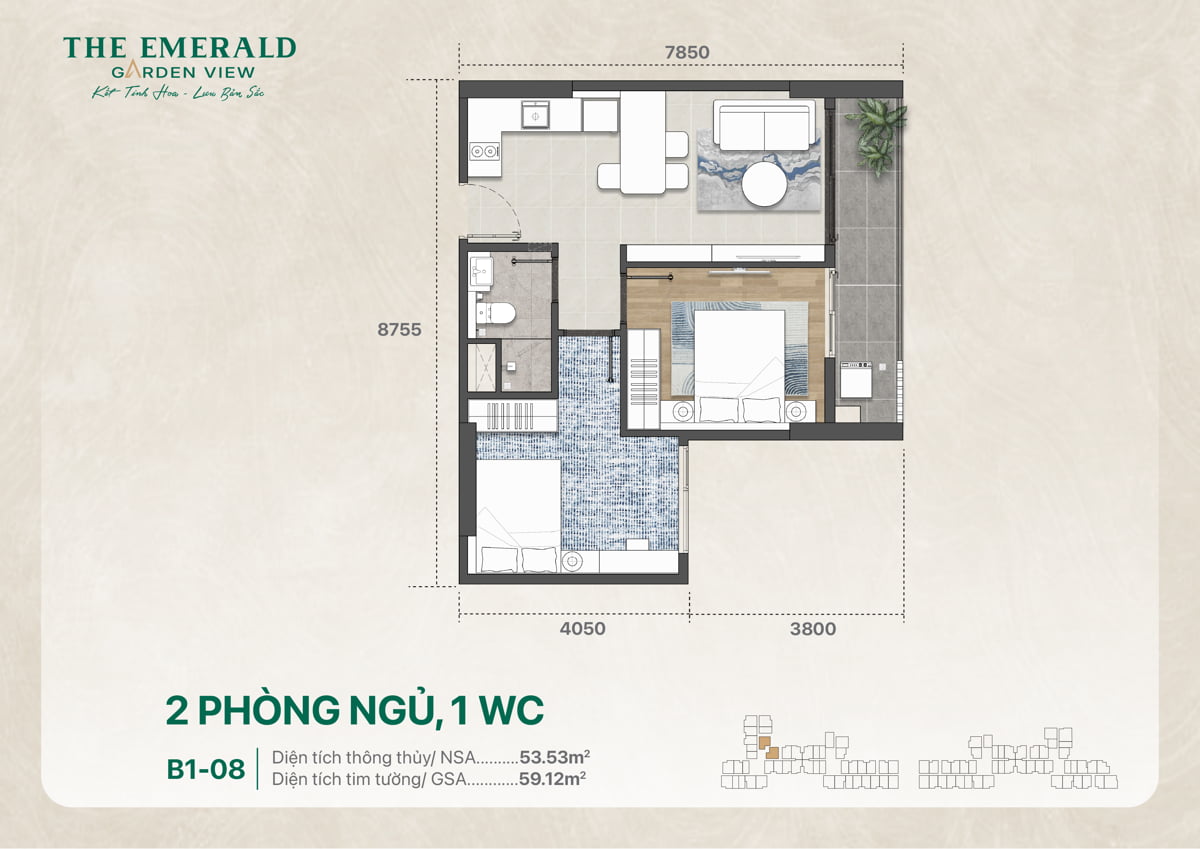 Thiết Kế Căn Hộ 2 Pn 1 Wc The Emerald Garden View B1 08