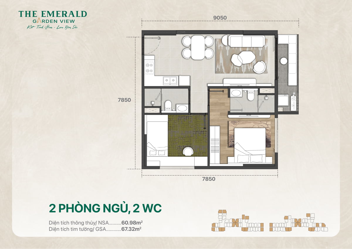 Thiết Kế Căn Hộ 2 Pn 2 Wc The Emerald Garden View